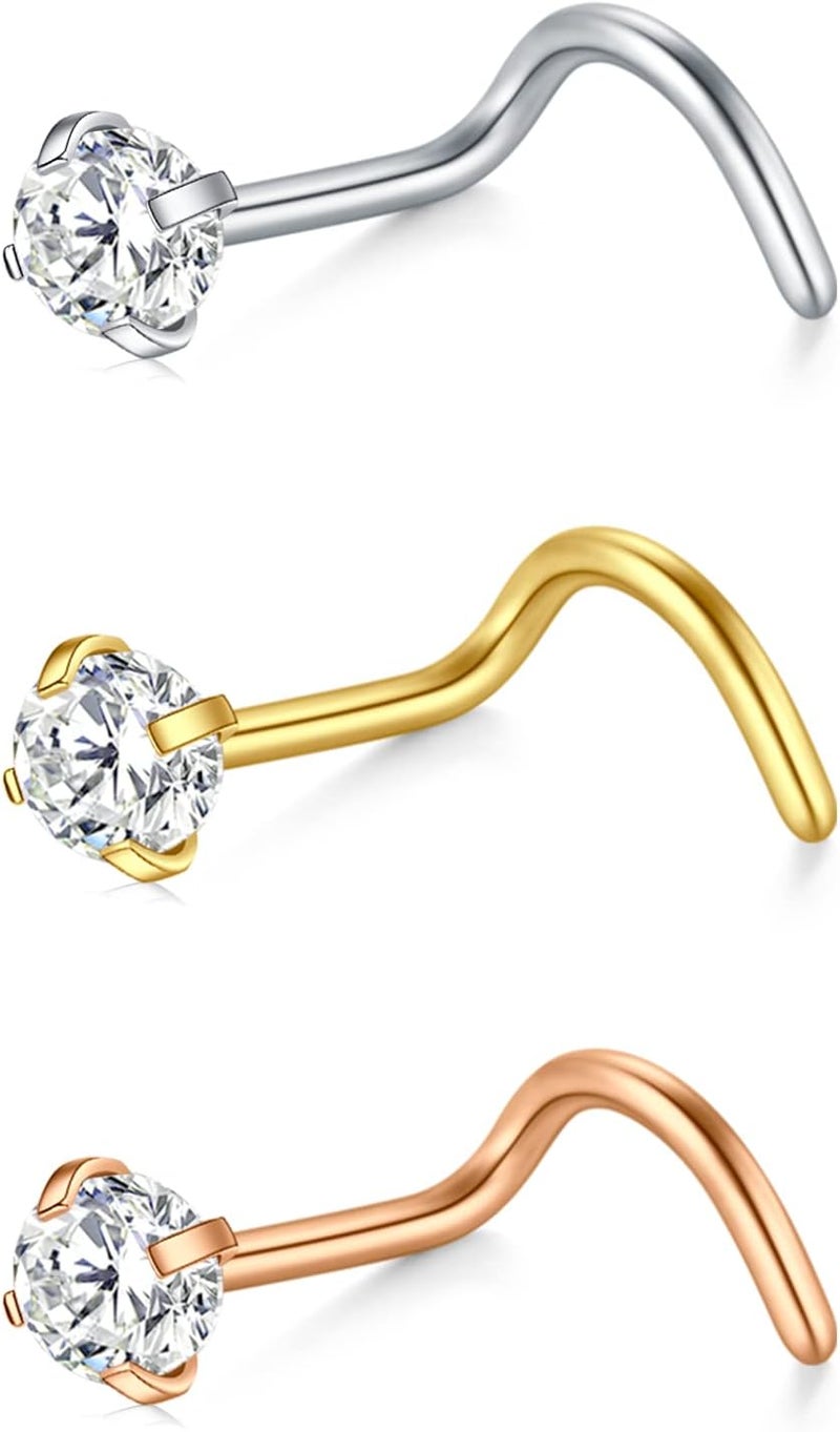 D.Bella 18G 20G Nose Studs Stainless Steel Screw Nose Rings Studs Nostrial Piercing Jewelry for Women Men 1.5MM 2MM 2.5MM 3MM - Image 1